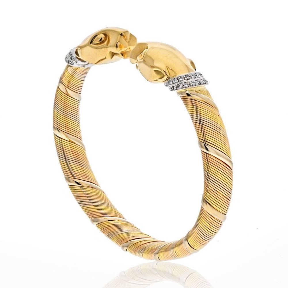 Cartier Panthere De Cartier Diamond Bangle Bracelet 18K Three Tone Gold Size 17 - Picture 4 of 4